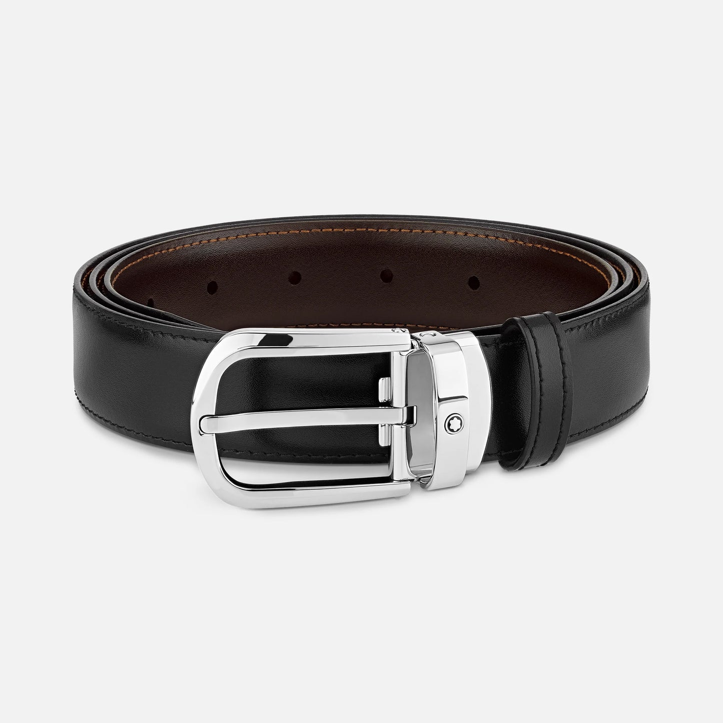 Horseshoe buckle black/brown 30 mm reversible leather belt #114412