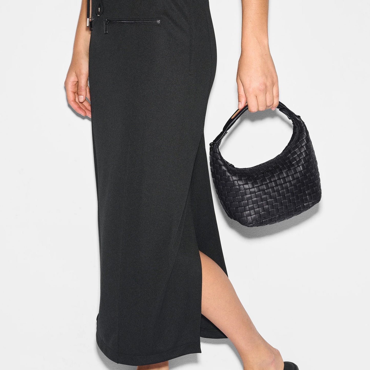 Black Mini Woven Hobo