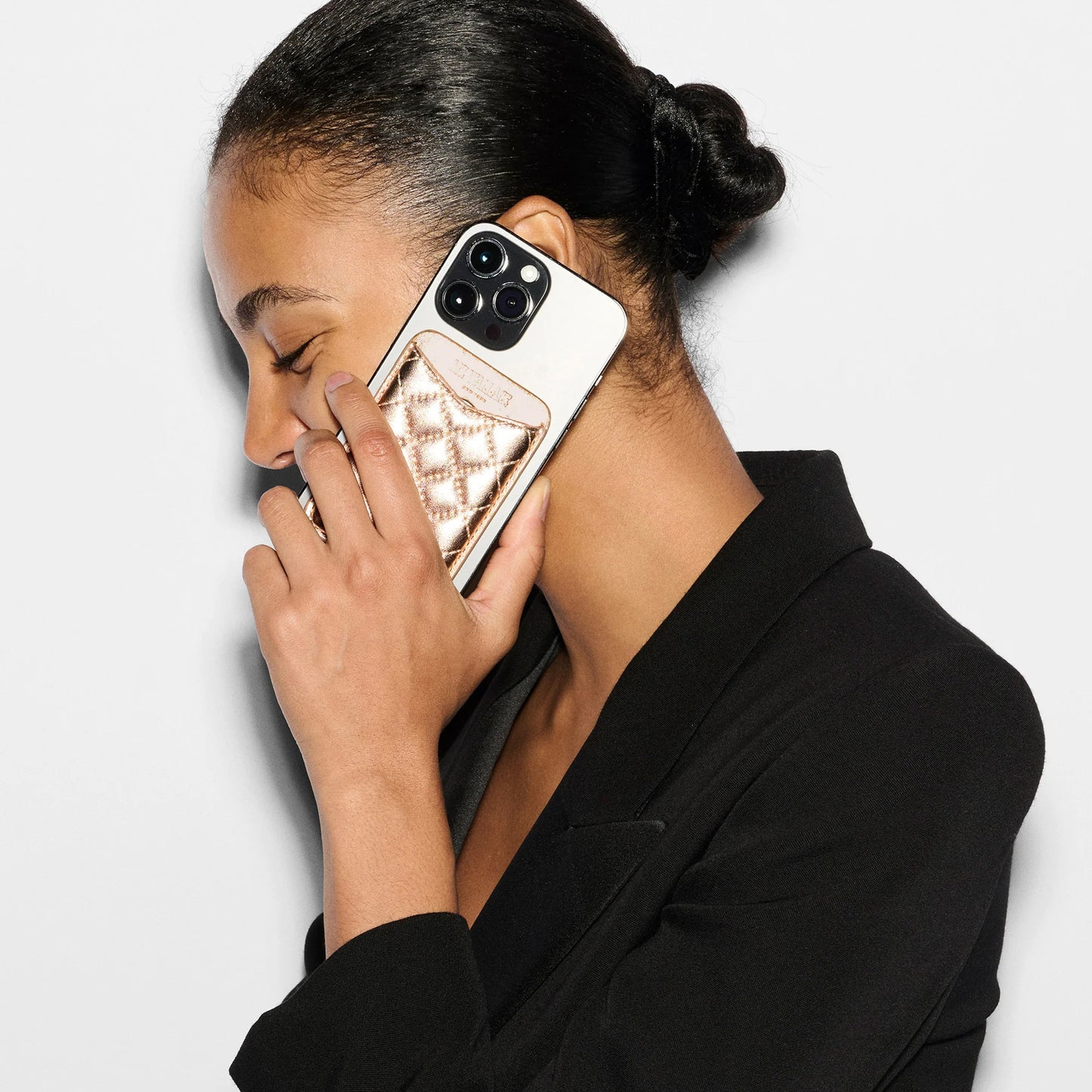 Phone Card Case - Rose Gold Metallic Leather