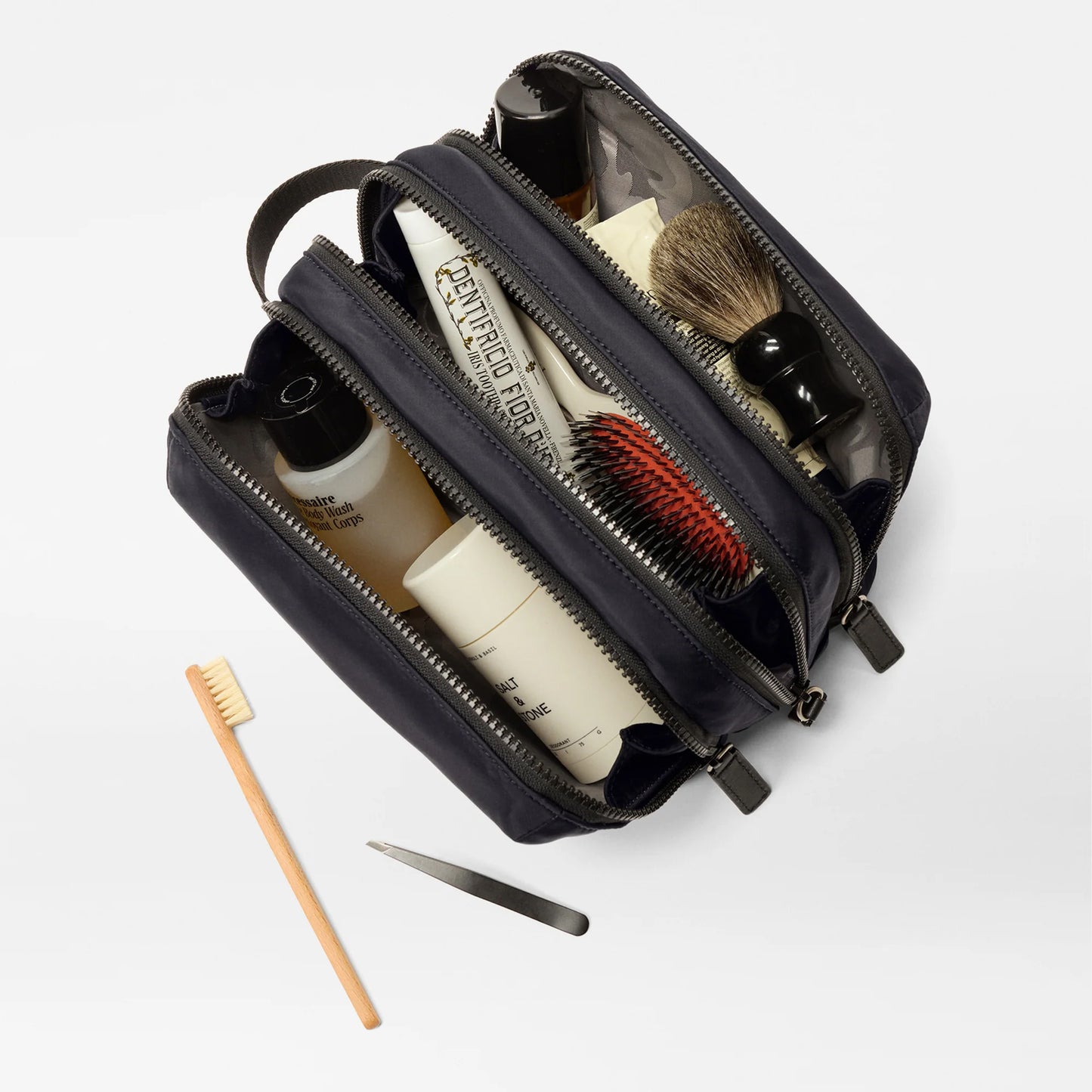 Black Bleecker Triple Compartment Dopp Kit