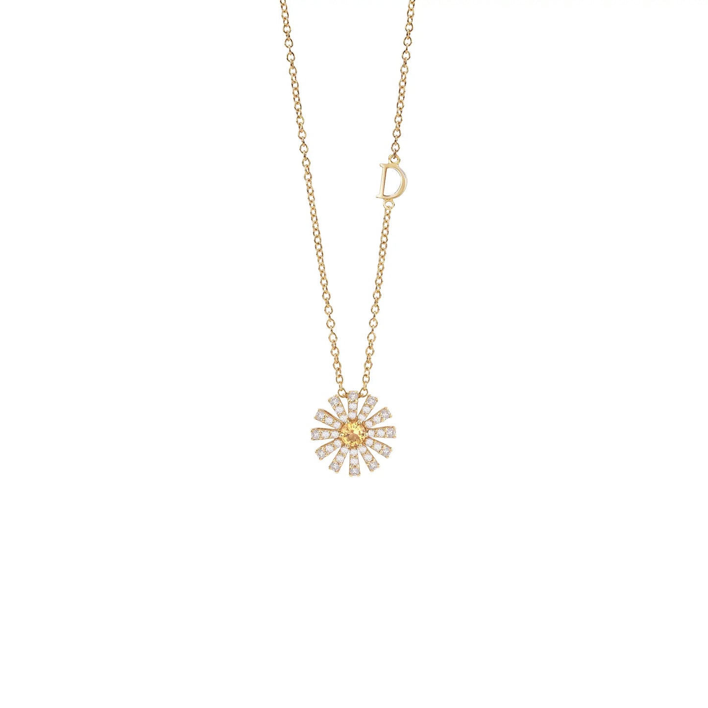 MARGHERITA Yellow gold, diamonds and citrine quartz necklace, 12 mm.20106391