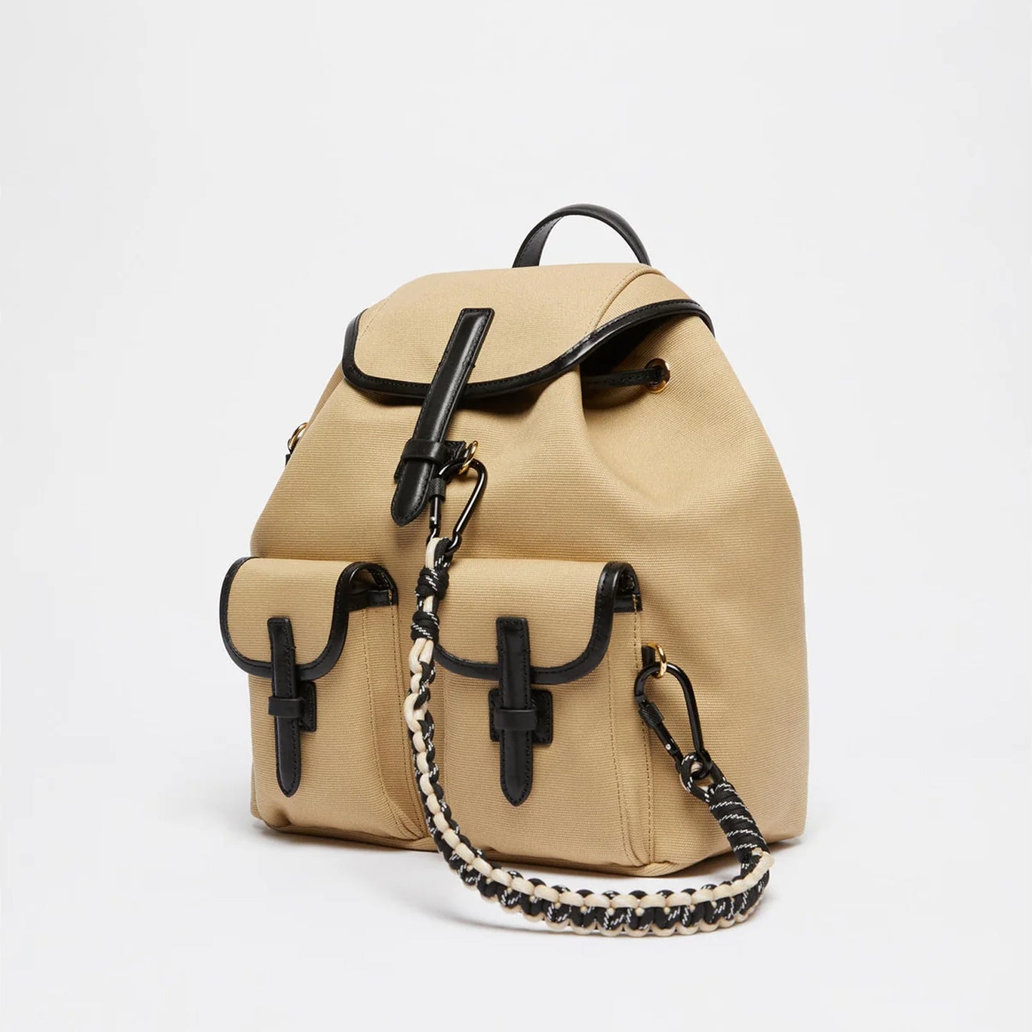 Cotton and leather backpack - BEIGE