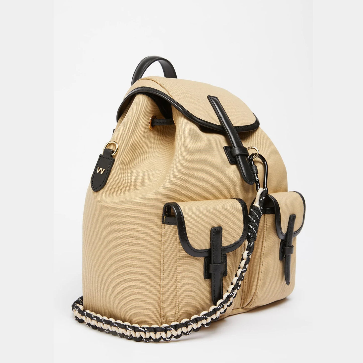 Cotton and leather backpack - BEIGE