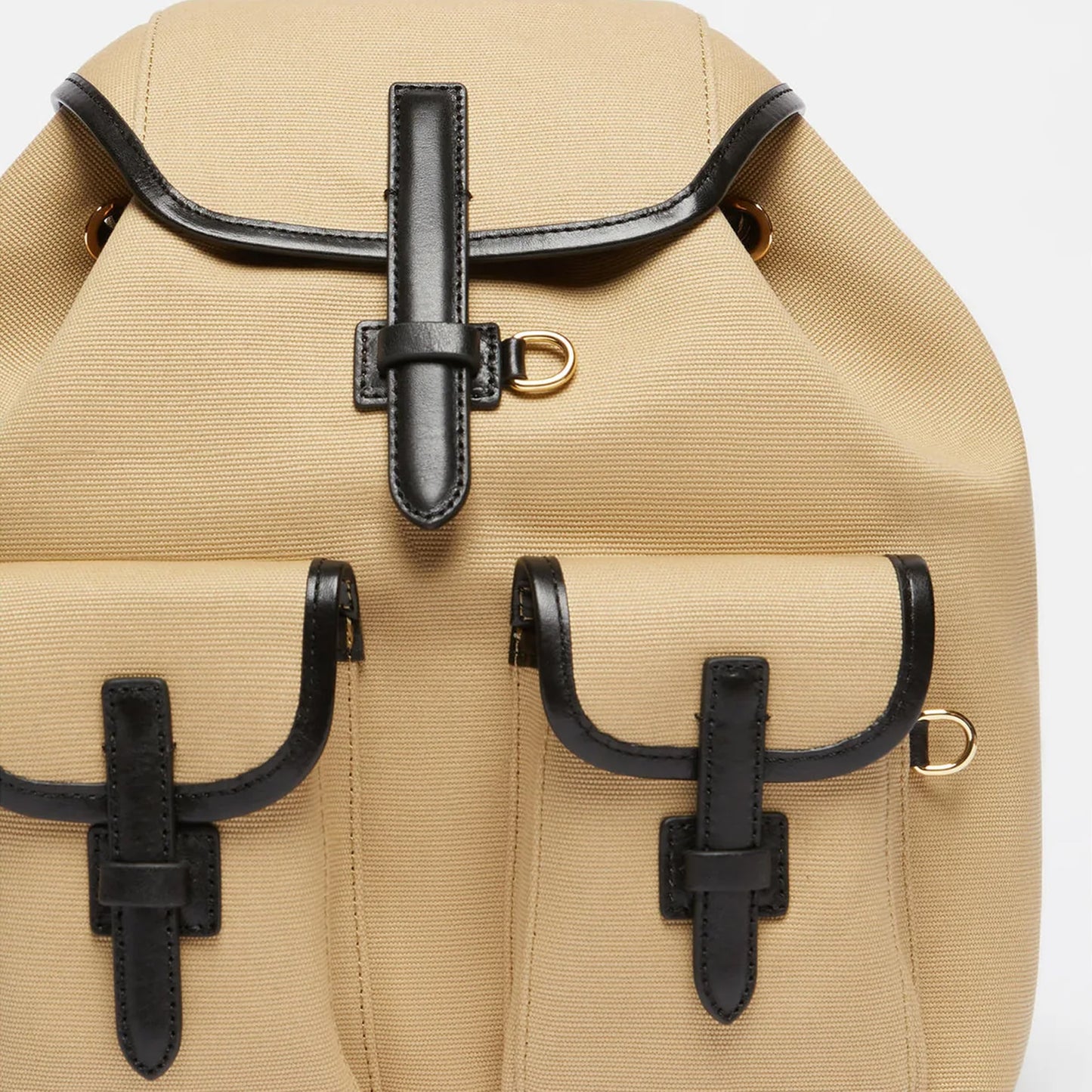 Cotton and leather backpack - BEIGE