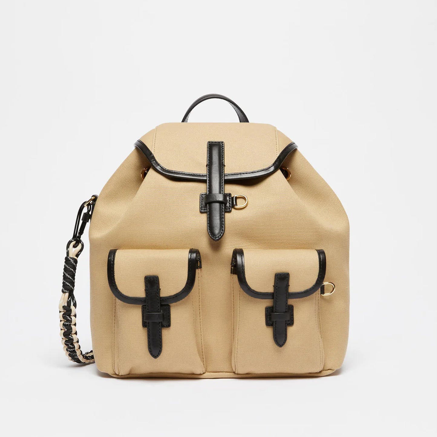 Cotton and leather backpack - BEIGE