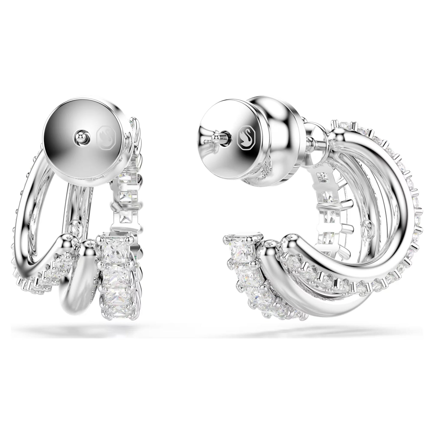 Hyperbola hoop earrings Round cut Mini White Rhodium plated