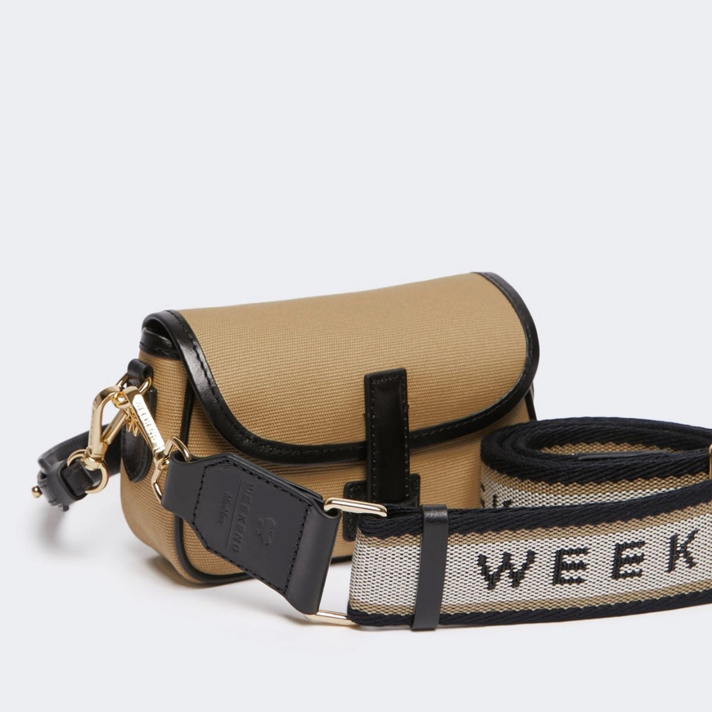 Cotton and leather crossbody bag - BEIGE