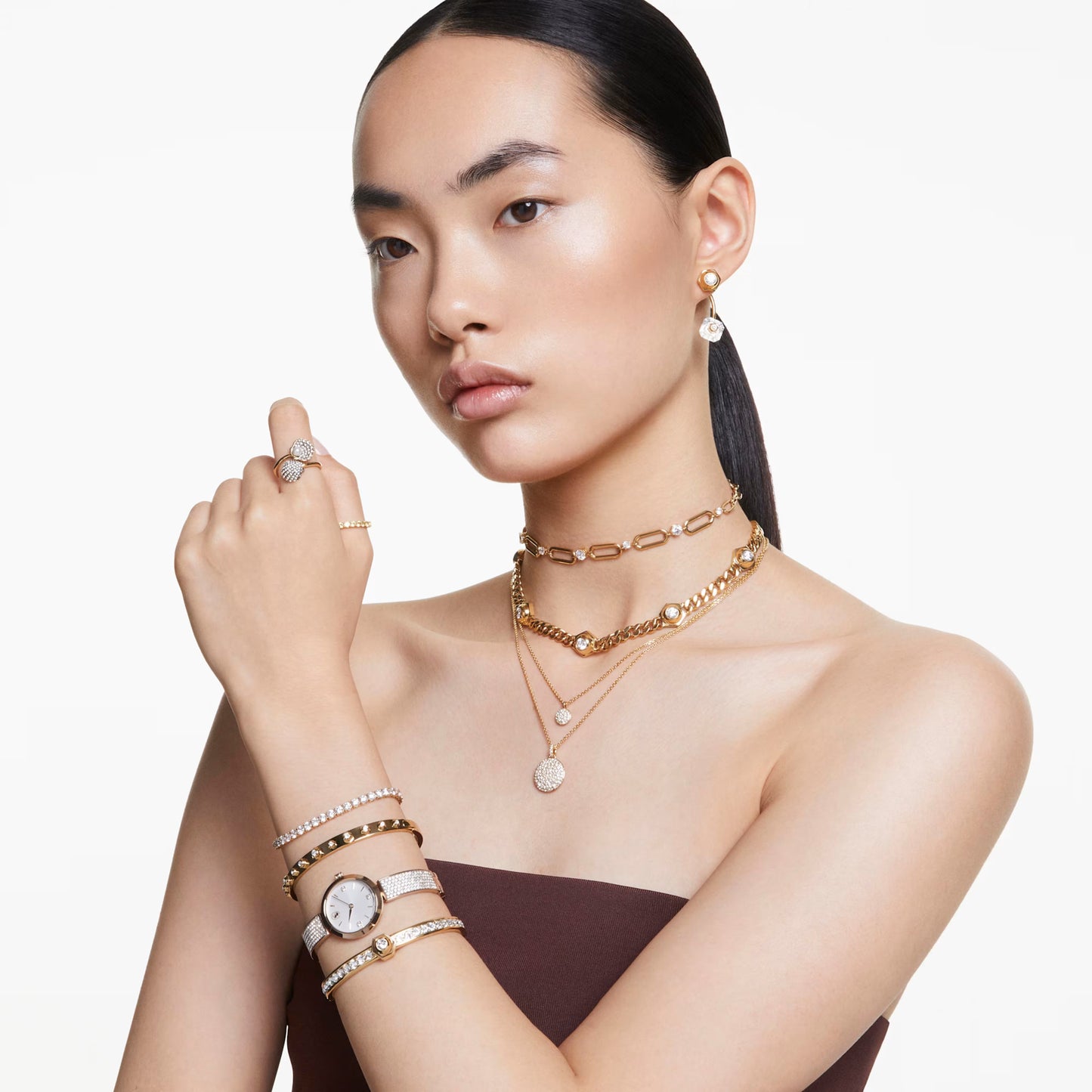 Sublima layered pendant White, Gold-tone plated