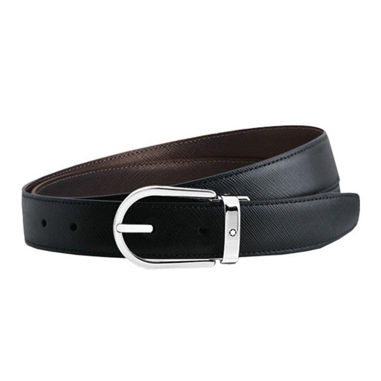 Shiny Stainless Steel Horseshoe Pin Buckle Saffiano Printed Leather Belt - Cosmos Boutique New Jersey