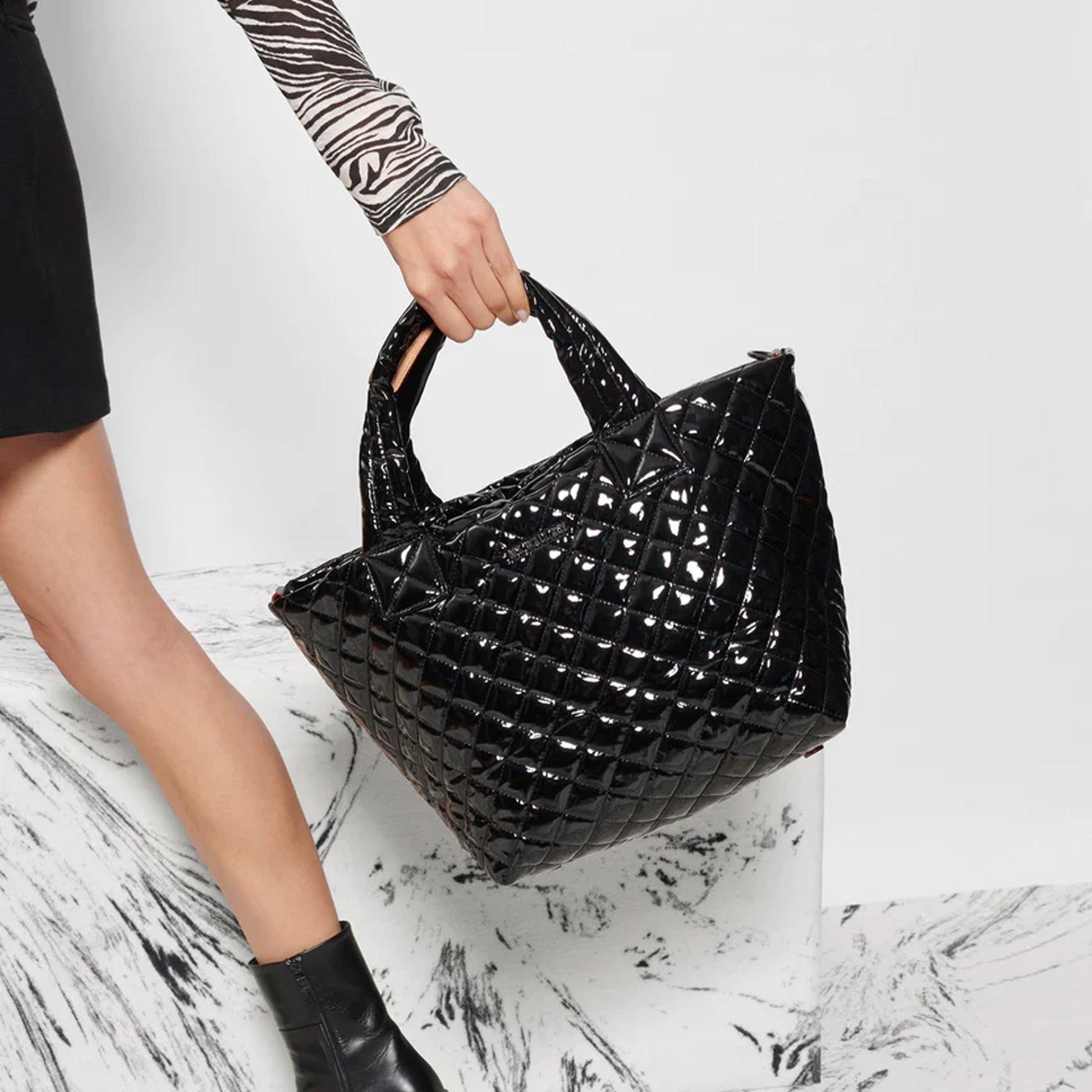 Black Lacquer Small Metro Tote Deluxe - Cosmos Boutique New Jersey