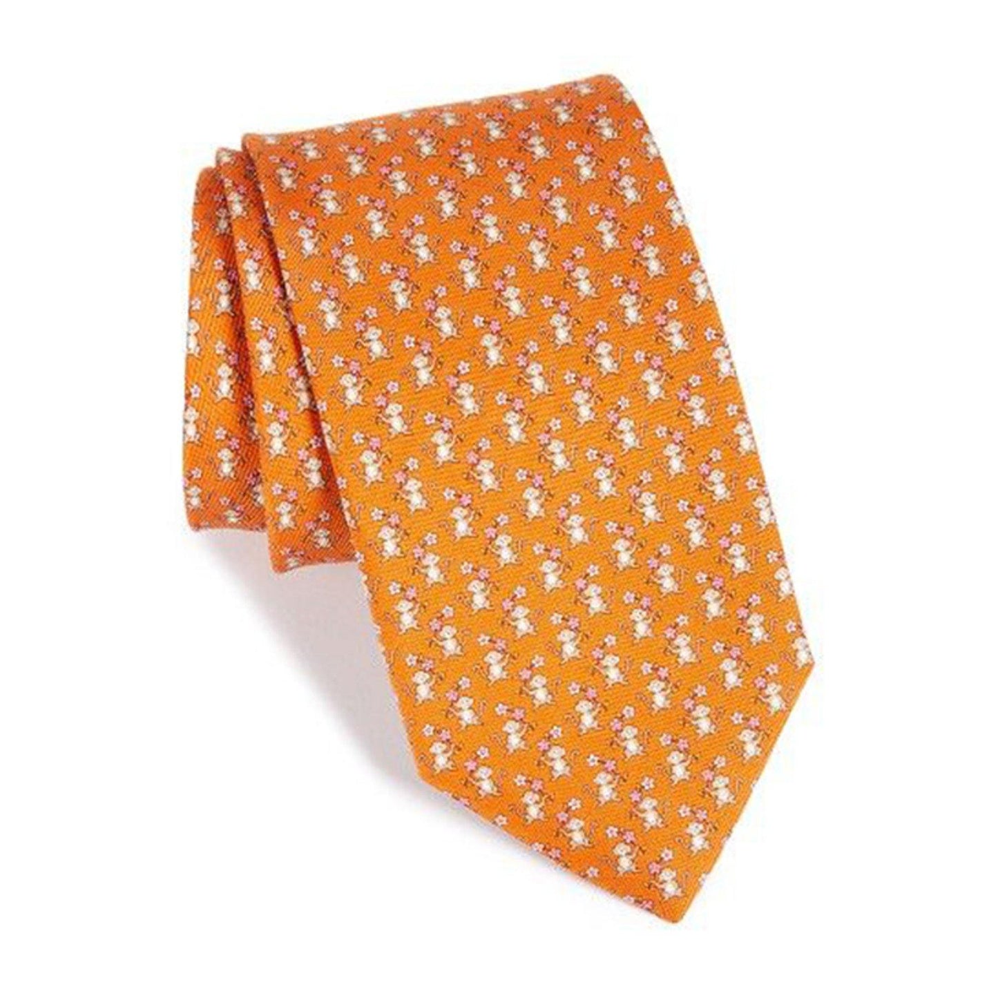 Monkey Print Silk Tie Orange - Cosmos Boutique New Jersey