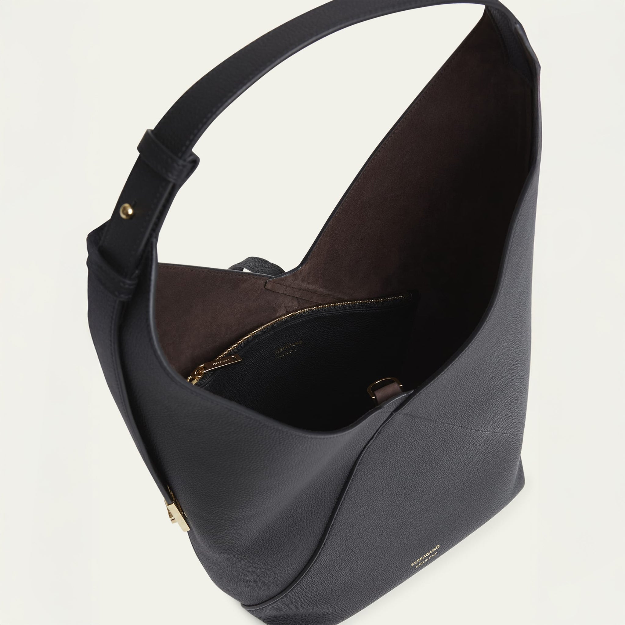 Origami Leather Hobo Bag - Black