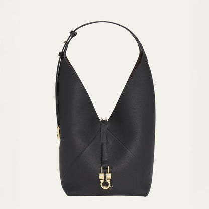 Origami Leather Hobo Bag - Black