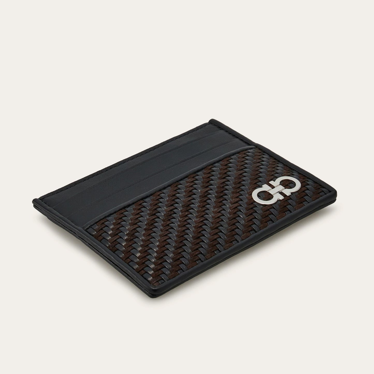 Woven credit card holder - Testa di moro/Black