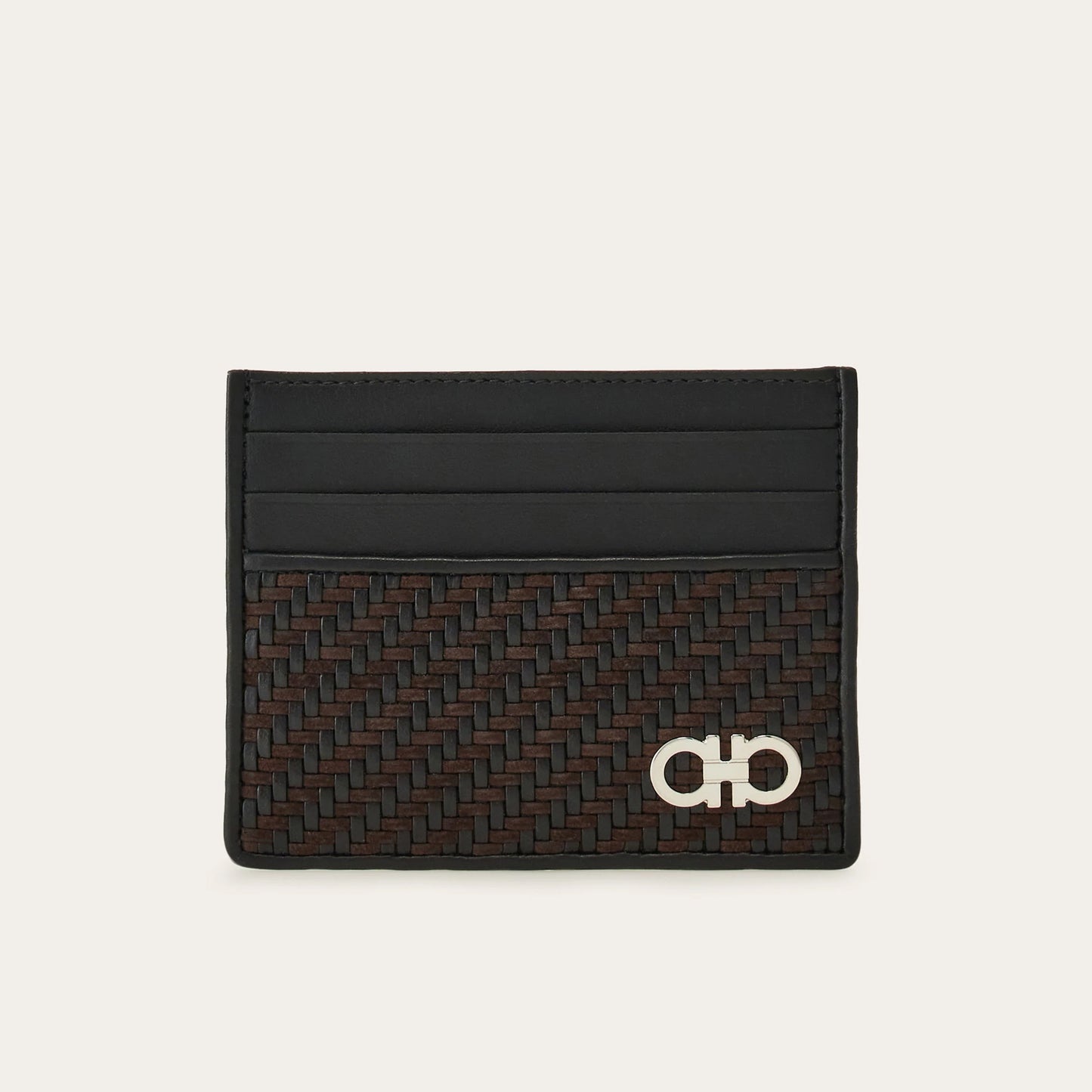 Woven credit card holder - Testa di moro/Black