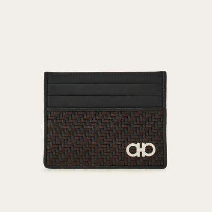 Woven credit card holder - Testa di moro/Black