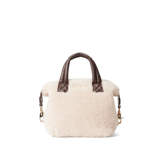 Micro Sutton -  Shearling And Gold Metallic Leather