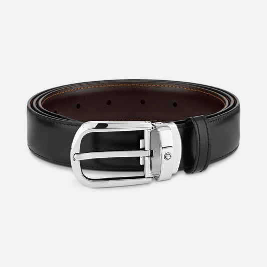 Horseshoe buckle black/brown 30 mm reversible leather belt #114412