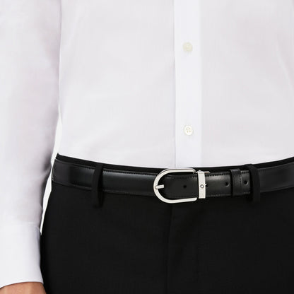 Horseshoe buckle black/brown 30 mm reversible leather belt #128135