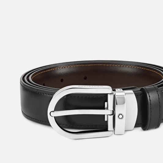 Horseshoe buckle black/brown 30 mm reversible leather belt #128135