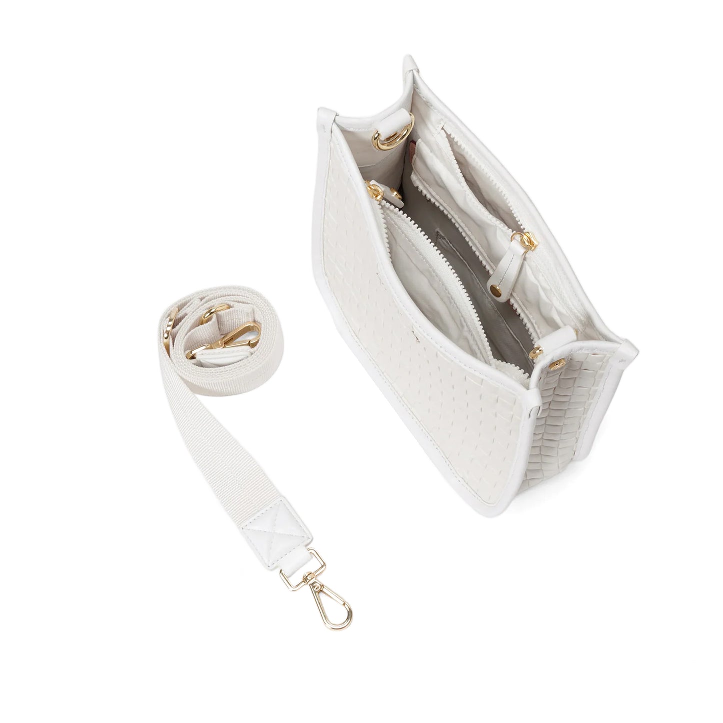 SMALL WOVEN BOX CROSSBODY - Pearl Metallic