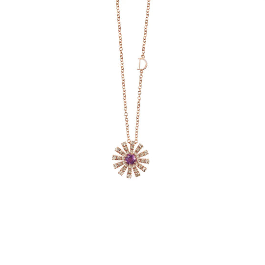 MARGHERITA Pink gold brown diamonds and amethist necklace