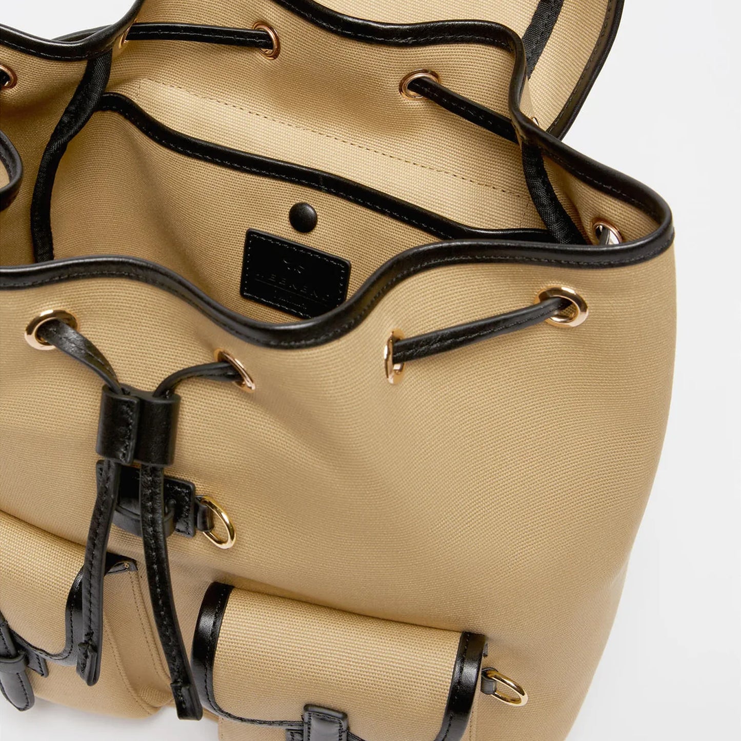 Cotton and leather backpack - BEIGE