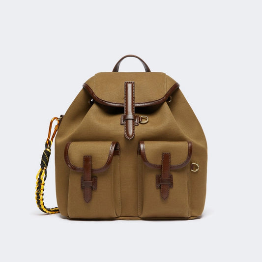 Cotton and leather backpack - BRONZE