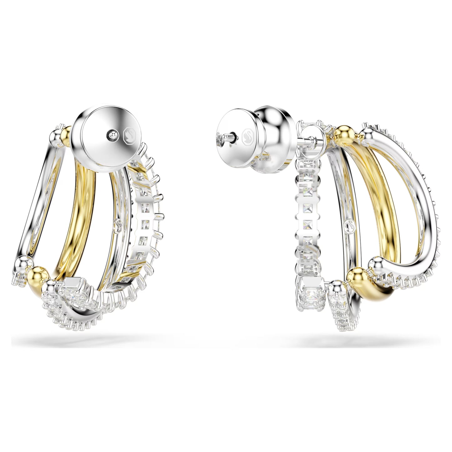 Hyperbola hoop earrings Mixed cuts Mini White Mixed metal finish
