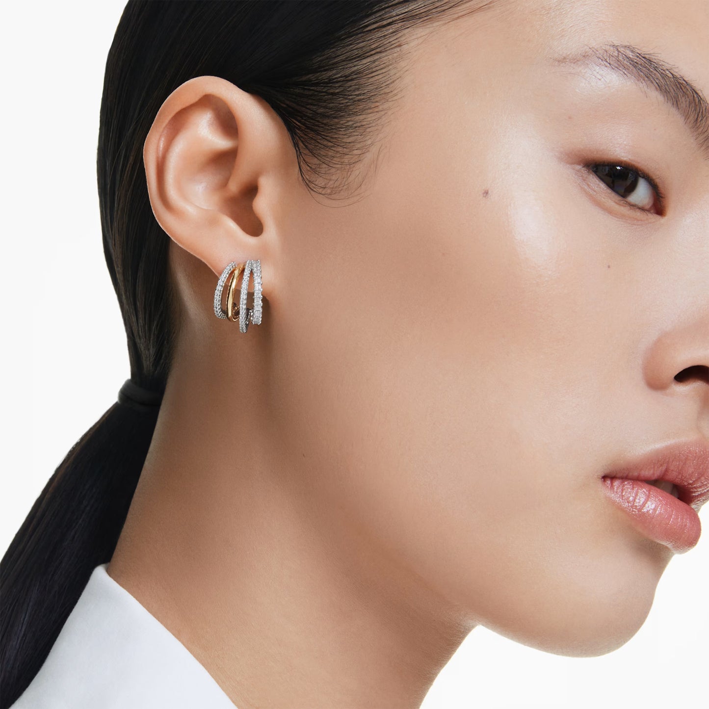 Hyperbola hoop earrings Mixed cuts Mini White Mixed metal finish