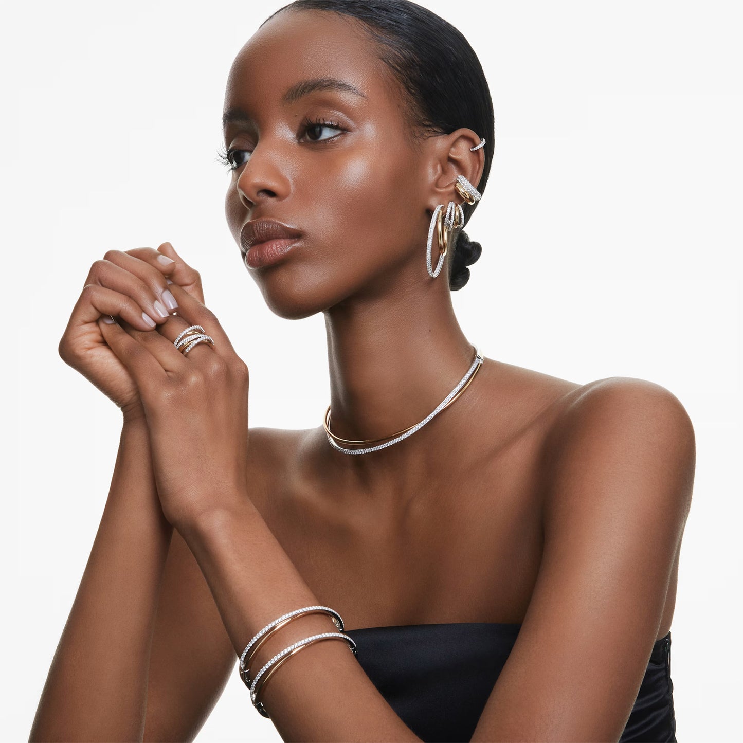 Hyperbola hoop earrings Mixed cuts Mini White Mixed metal finish