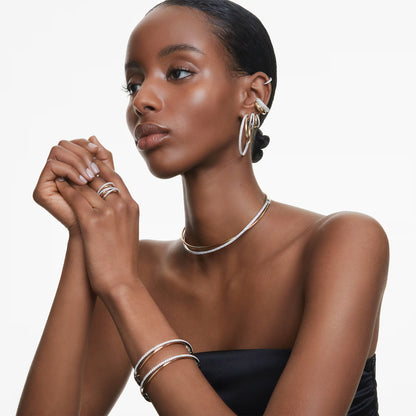 Hyperbola hoop earrings Mixed cuts Mini White Mixed metal finish
