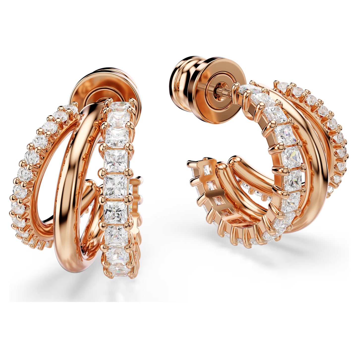 Hyperbola hoop earrings Mixed cuts Mini White Rose gold-tone plated
