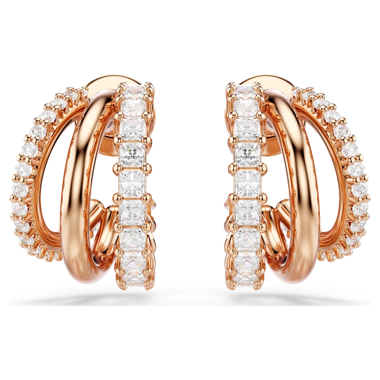 Hyperbola hoop earrings Mixed cuts Mini White Rose gold-tone plated