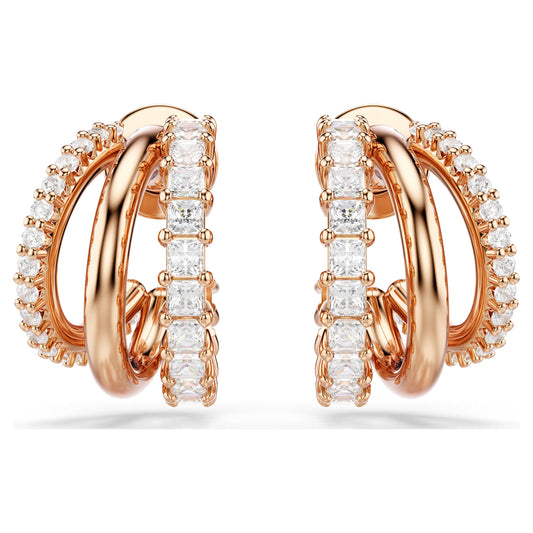 Hyperbola hoop earrings Mixed cuts Mini White Rose gold-tone plated