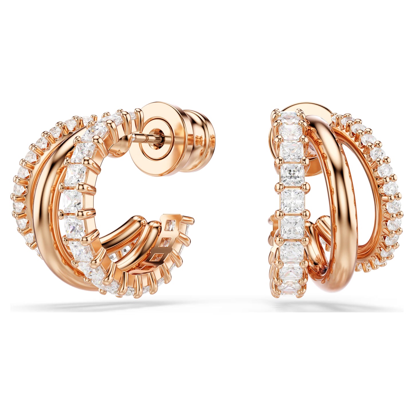 Hyperbola hoop earrings Mixed cuts Mini White Rose gold-tone plated