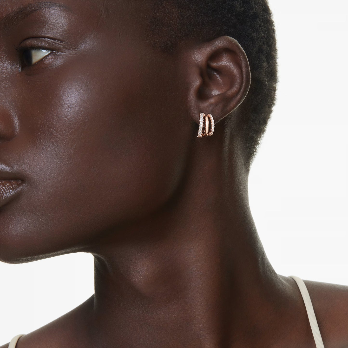 Hyperbola hoop earrings Mixed cuts Mini White Rose gold-tone plated