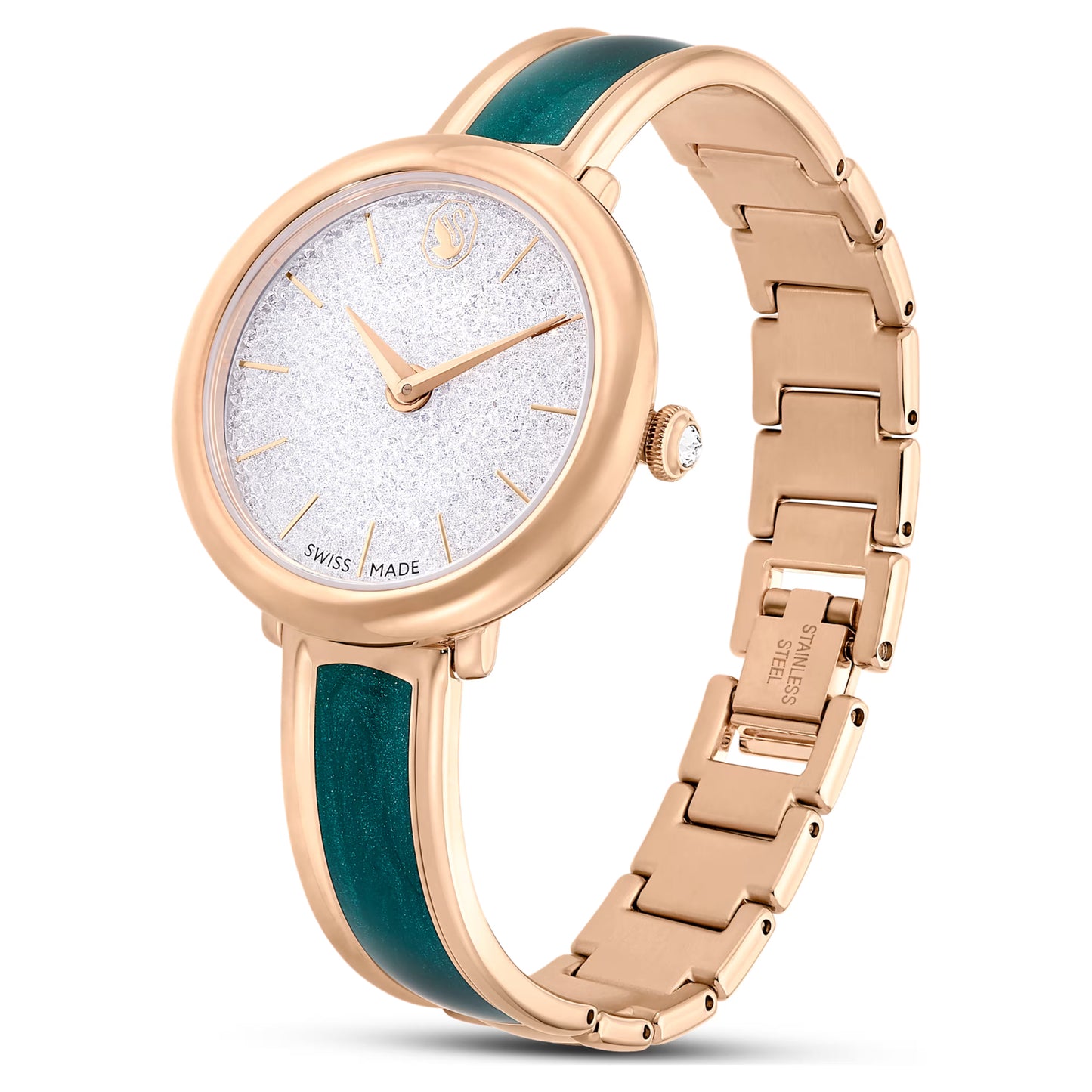 Crystalline bangle watch - Green, Rose gold-tone finish  ON SALE30%
