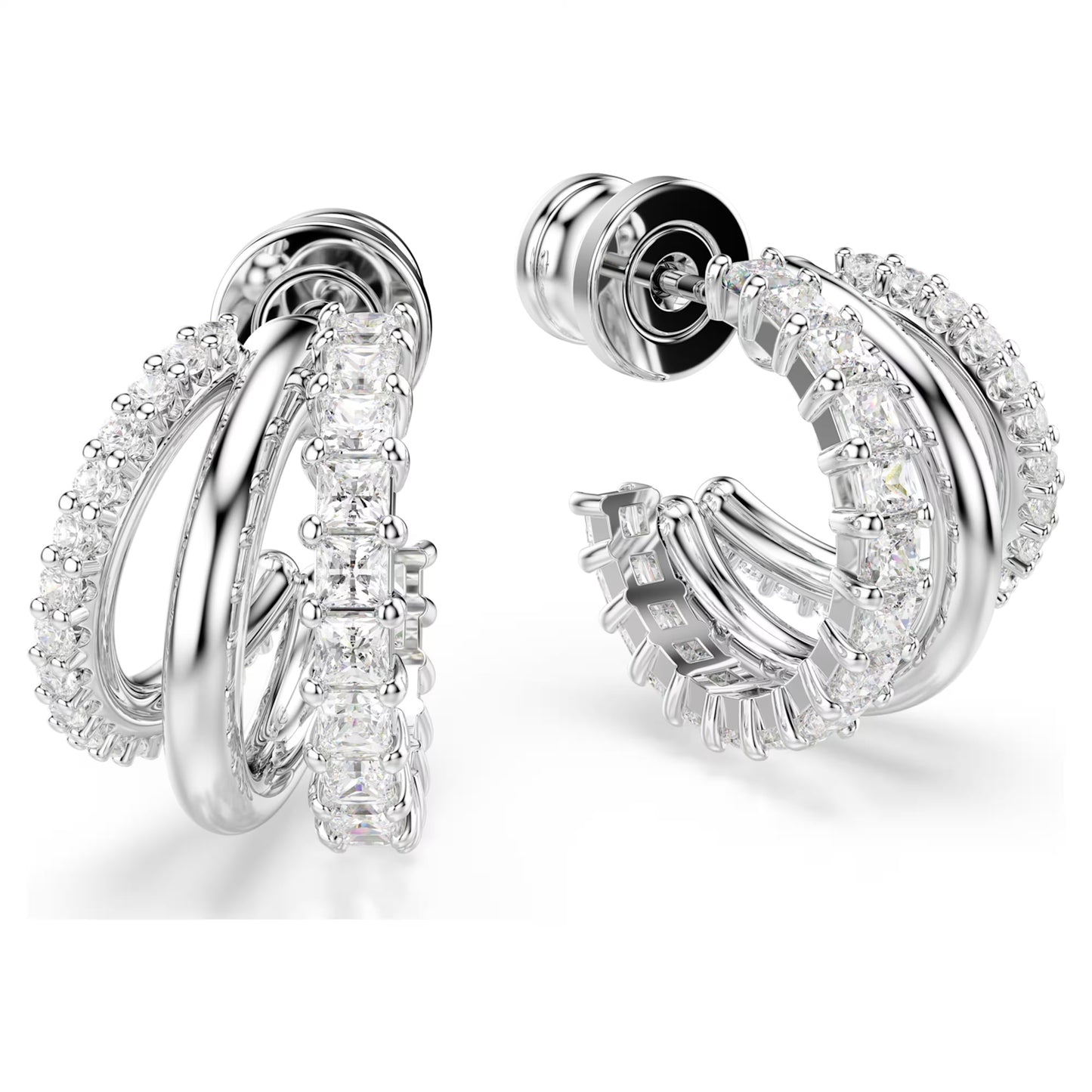 Hyperbola hoop earrings Round cut Mini White Rhodium plated