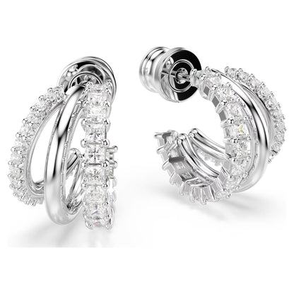Hyperbola hoop earrings Round cut Mini White Rhodium plated