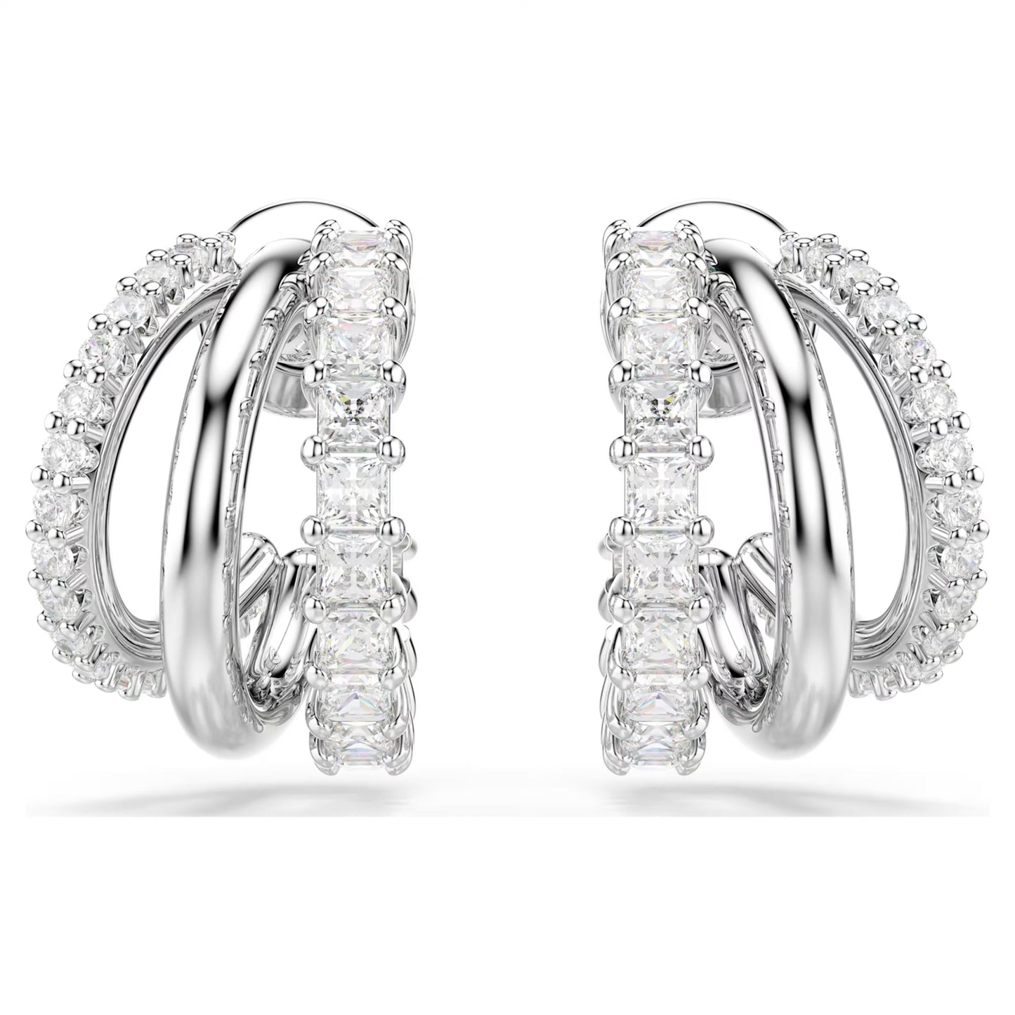 Hyperbola hoop earrings Round cut Mini White Rhodium plated