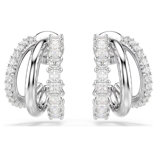 Hyperbola hoop earrings Round cut Mini White Rhodium plated