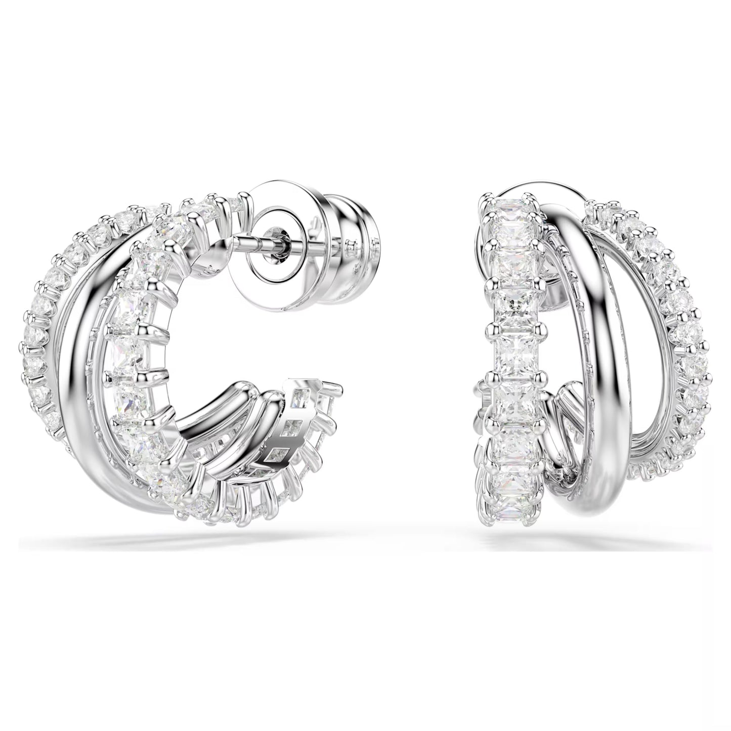 Hyperbola hoop earrings Round cut Mini White Rhodium plated