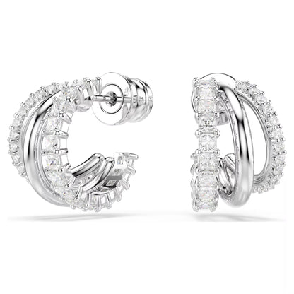 Hyperbola hoop earrings Round cut Mini White Rhodium plated