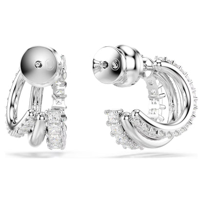 Hyperbola hoop earrings Round cut Mini White Rhodium plated