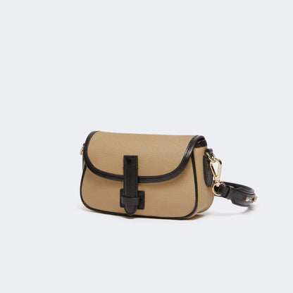 Cotton and leather crossbody bag - BEIGE