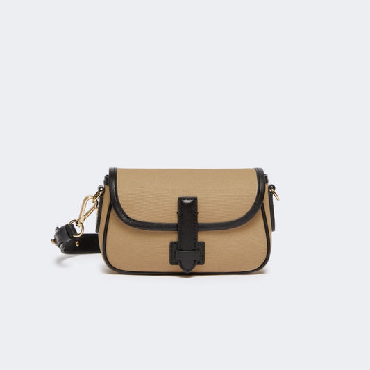 Cotton and leather crossbody bag - BEIGE