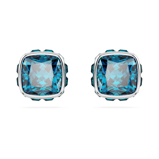 Birthstone stud earrings Square cut December Blue Rhodium plated