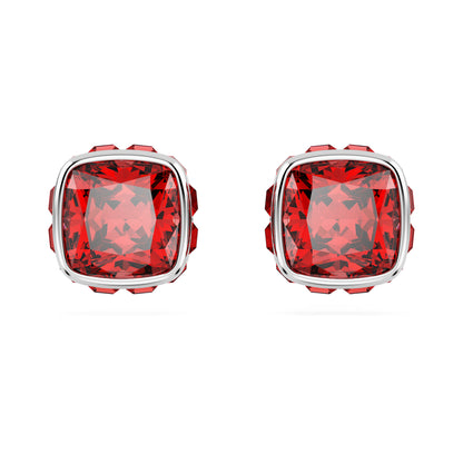 Birthstone stud earrings Square cut July Red Rhodium plated