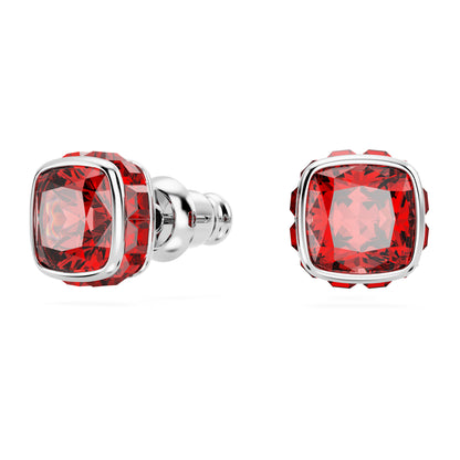 Birthstone stud earrings Square cut July Red Rhodium plated